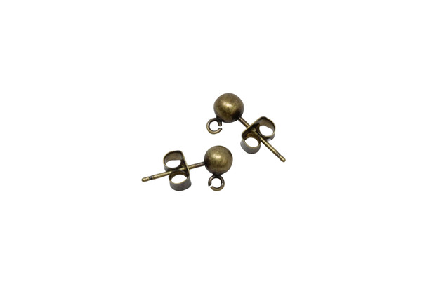 Antique Brass 4mm Ball Earrings - Sold as a Pair