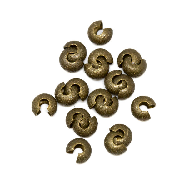 Antique Bronze Plated Brass 4mm Crimp Covers - 20 Pieces