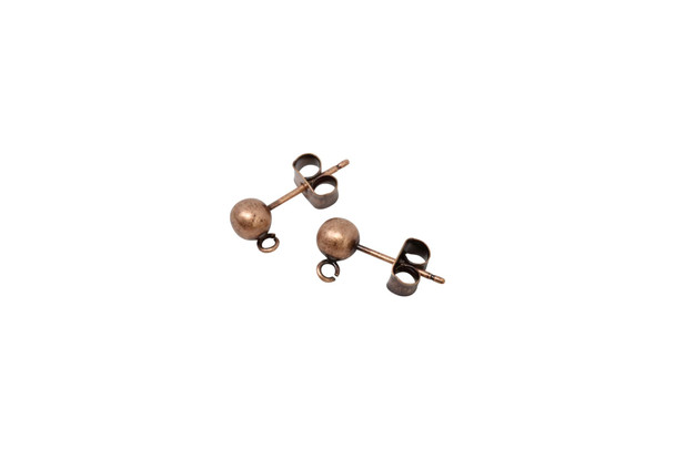 Antique Copper 4mm Ball Earrings - Sold as a Pair