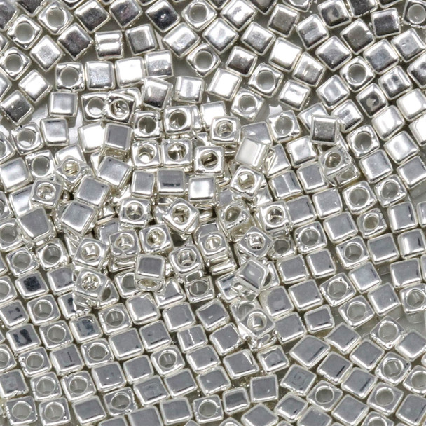 1.8mm Miyuki Cube Seed Beads -- Silver Plated