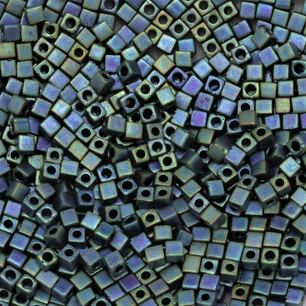 1.8mm Miyuki Cube Seed Beads -- Blue Iris Teal Matte