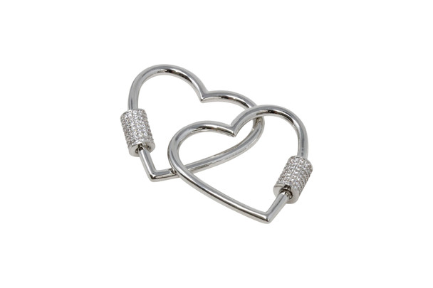 Silver Plated Micro Pave 28x30mm Large Heart Carabiner Clasp