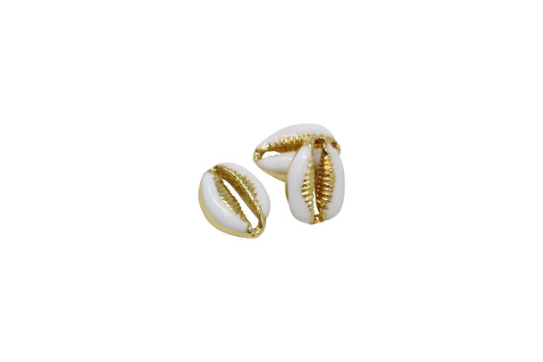 Gold Plated Zinc Alloy 8x10mm White Cowrie Shell Bead
