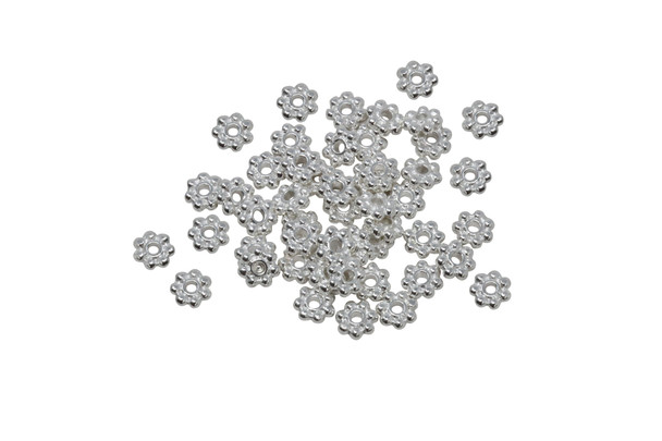 Bright Silver Plated 4mm Daisy - 50 Pieces