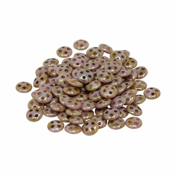 CzechMates® QuadraLentil Beads -- Opaque Rose / Gold Topaz Luster