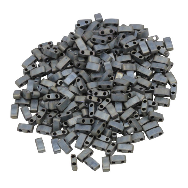 1/2 Cut 5mm Tila Beads -- Metallic Silver Grey Matte