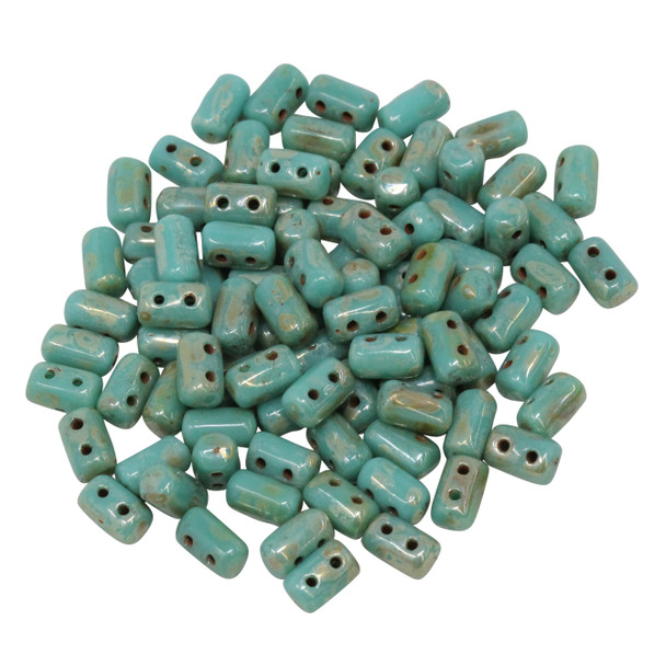 Matubo Czech Glass Rulla Beads -- Picasso Turquoise Green