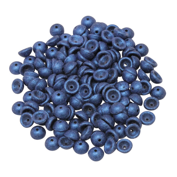 Czech Glass Teacup Beads -- Metallic Blue Suede