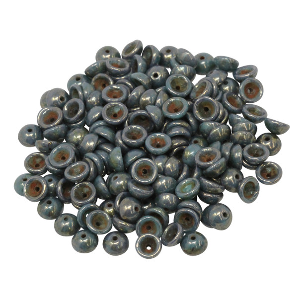Czech Glass Teacup Beads -- Bronze Picasso Turquoise