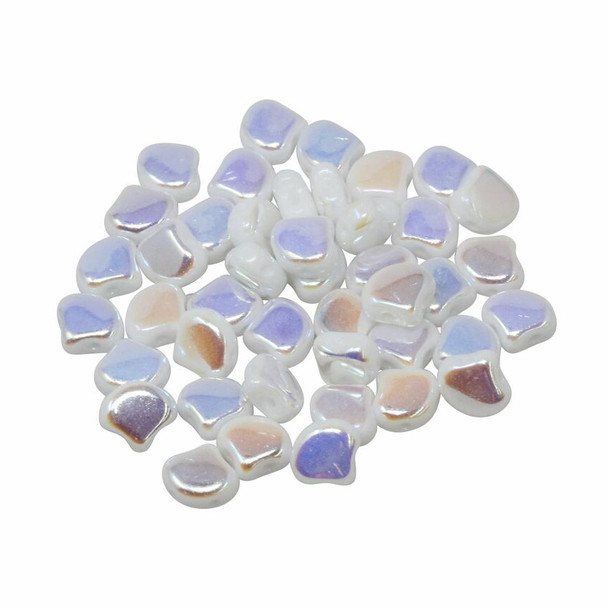 Matubo Czech Glass Ginkgo Leaf Beads -- Opaque White AB