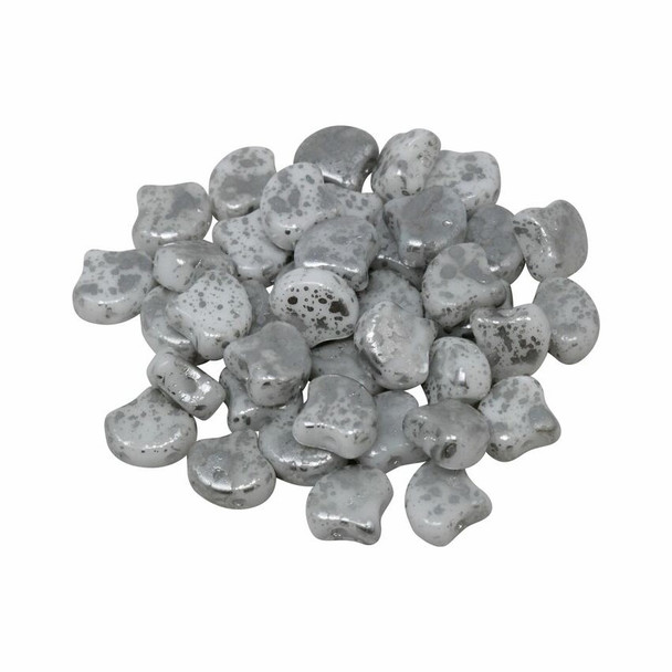 Matubo Czech Glass Ginkgo Leaf Beads -- White / Silver Splash