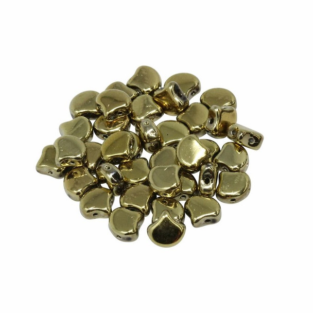 Matubo Czech Glass Ginkgo Leaf Beads -- Polished Brass