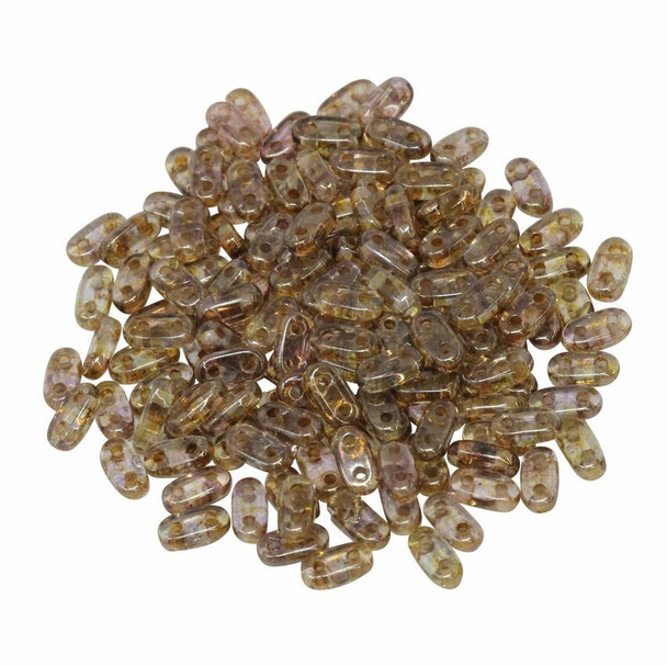 CzechMates® 2 Hole Bar Beads -- Transparent Gold / Smoky Topaz Luster