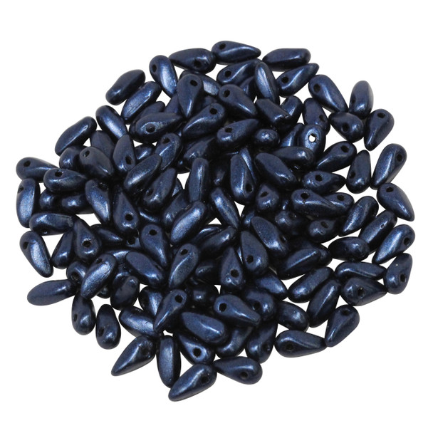 Czech Glass Mini Dagger Beads -- Metallic Dark Blue Suede