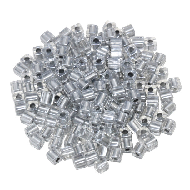 3mm Miyuki Cube Seed Beads -- Crystal / Pewter Grey Lined