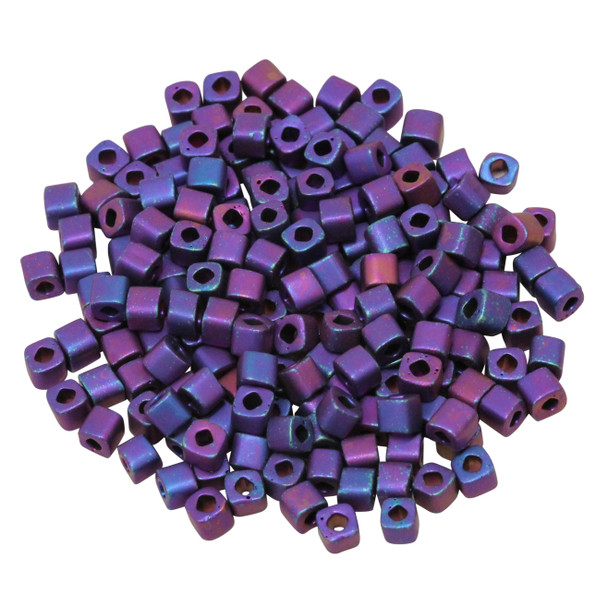3mm Miyuki Cube Seed Beads -- Bright Purple Iris Matte