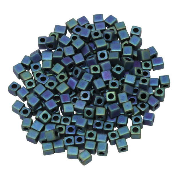3mm Miyuki Cube Seed Beads -- Blue Teal Iris Matte