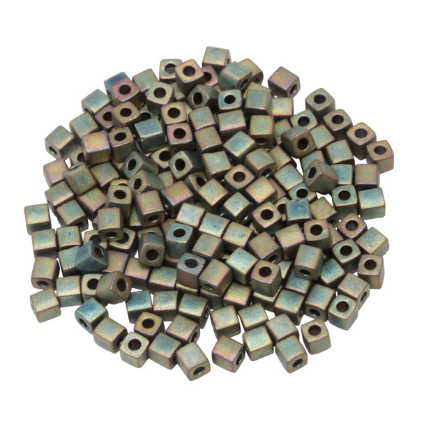 3mm Miyuki Cube Seed Beads -- Matte Metallic Khaki Iris
