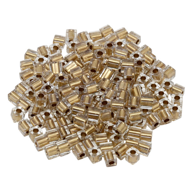 3mm Miyuki Cube Seed Beads -- Crystal / Metallic Gold Lined