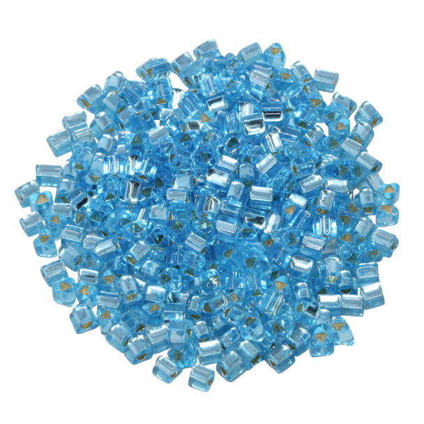 Size 8 Toho Triangle Seed Beads -- Aquamarine / Silver Lined