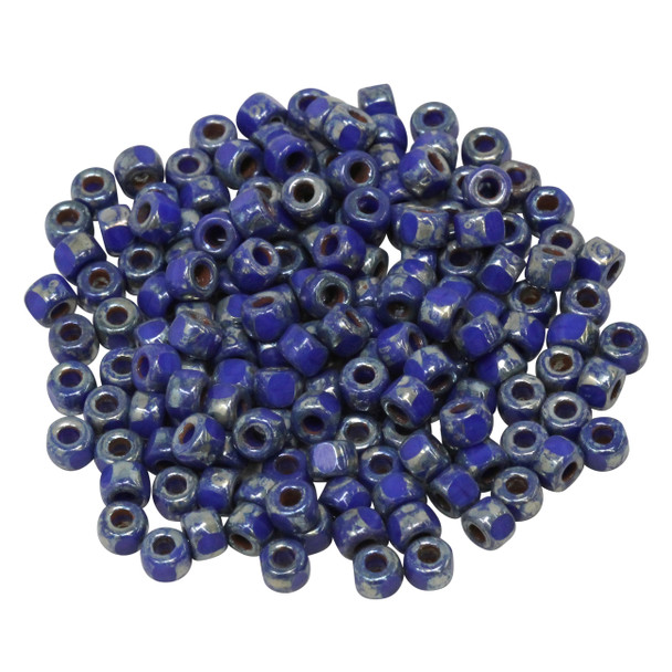 Size 6 Matubo 3 Cut Seed Beads -- Picasso Opaque Blue