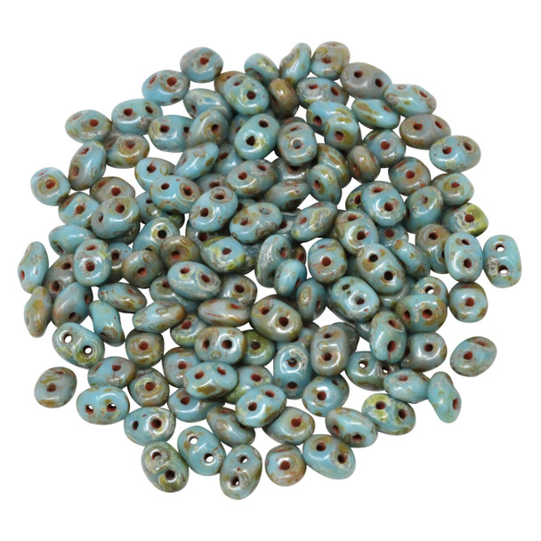 Matubo Mini SuperDuo -- Silver Picasso Blue Turquoise