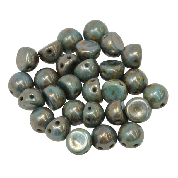 CzechMates® 7mm Cabochon 2 Hole Beads -- Bronze Picasso Persian Turquoise