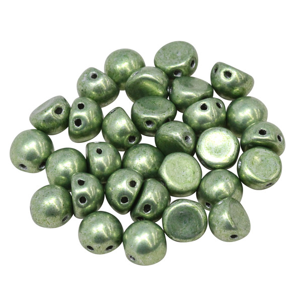 CzechMates® 7mm Cabochon 2 Hole Beads -- Saturated Metallic Greenery