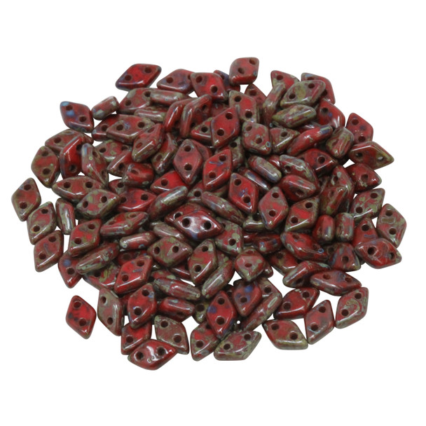 CzechMates® Diamond 2 Hole Beads -- Picasso Opaque Red