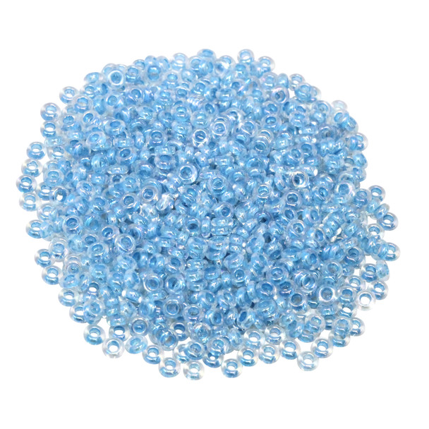 Size 8 Toho Demi Round Seed Beads -- Crystal / Aqua Rainbow Lined