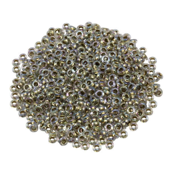 Size 8 Toho Demi Round Seed Beads -- Crystal Rainbow / Gold Lined