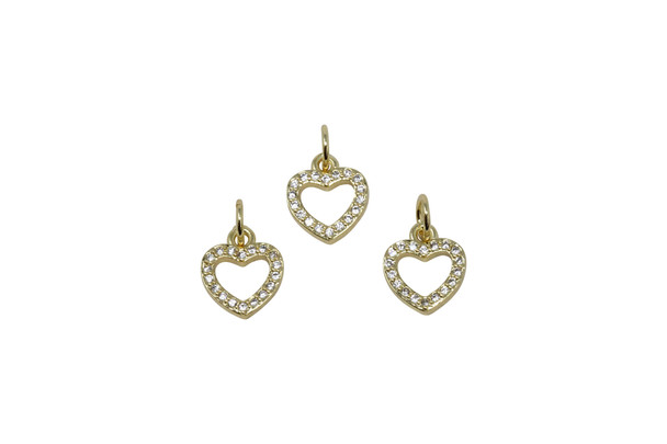 Gold Plated Micro Pave 7x9mm Open Heart Charm