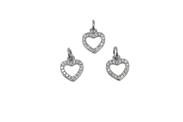 Silver Plated Micro Pave 7x9mm Open Heart Charm