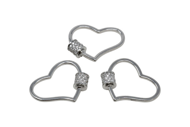 Silver Plated Micro Pave 25.5x21.5mm Artistic Heart Carabiner Clasp