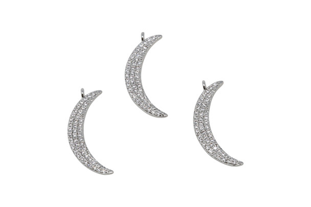 Silver Micro Pave 22mm Crescent Moon Charm