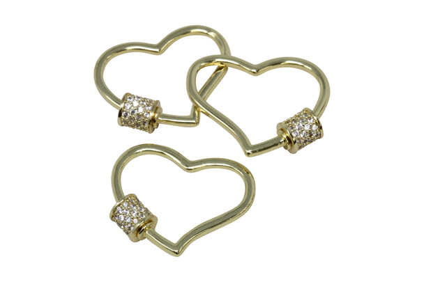 Gold Plated Micro Pave 25.5x21.5mm Artistic Heart Carabiner Clasp
