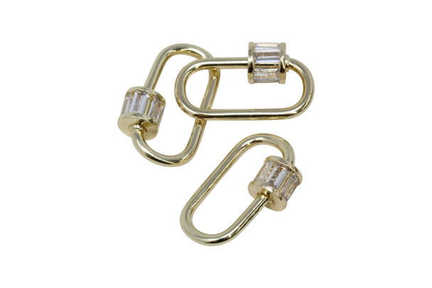 Gold Plated Micro Pave 24x15.4mm Oval Carabiner Clasp