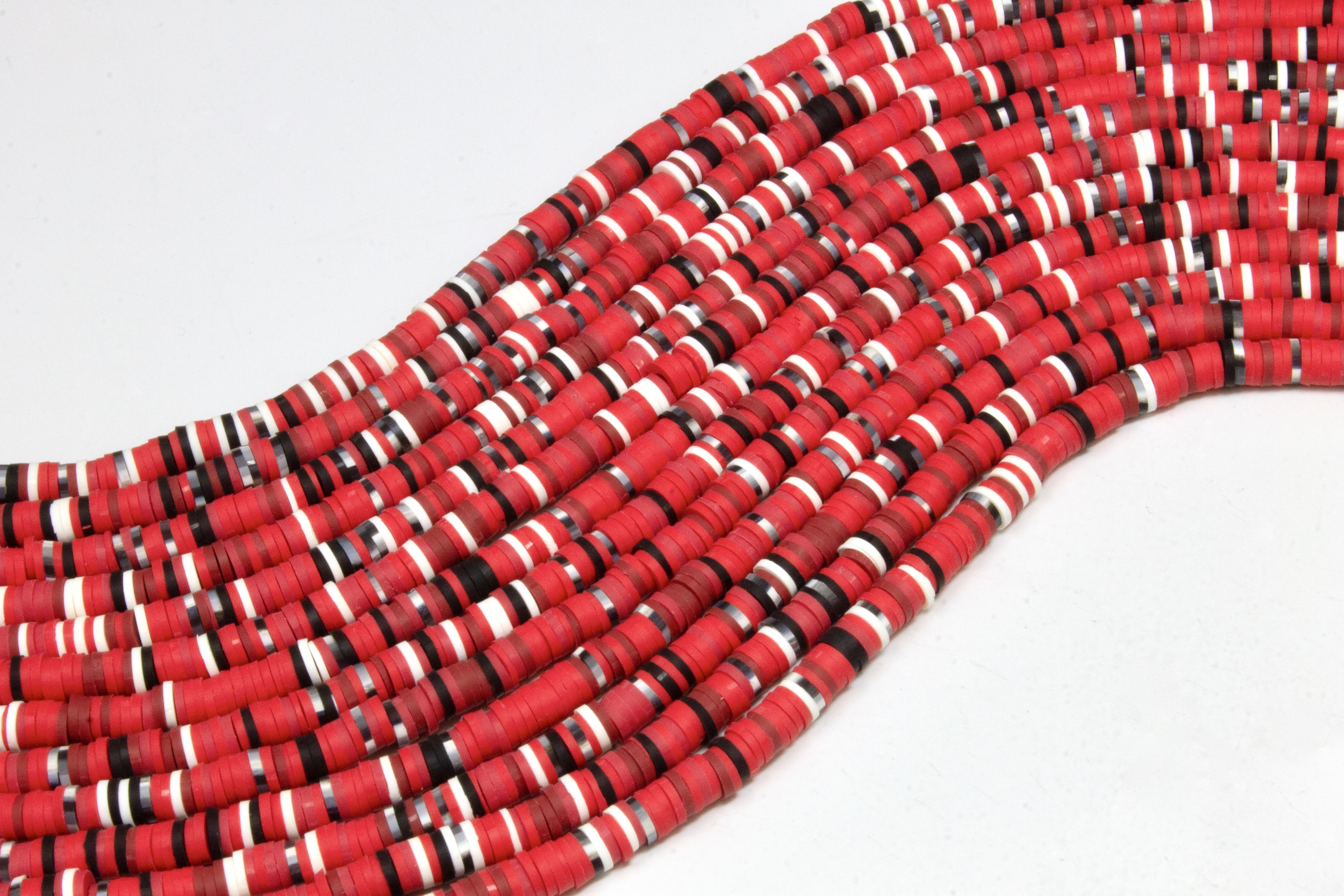 Polymer Clay Bead Strand - Red Mixed - 4mm Discs