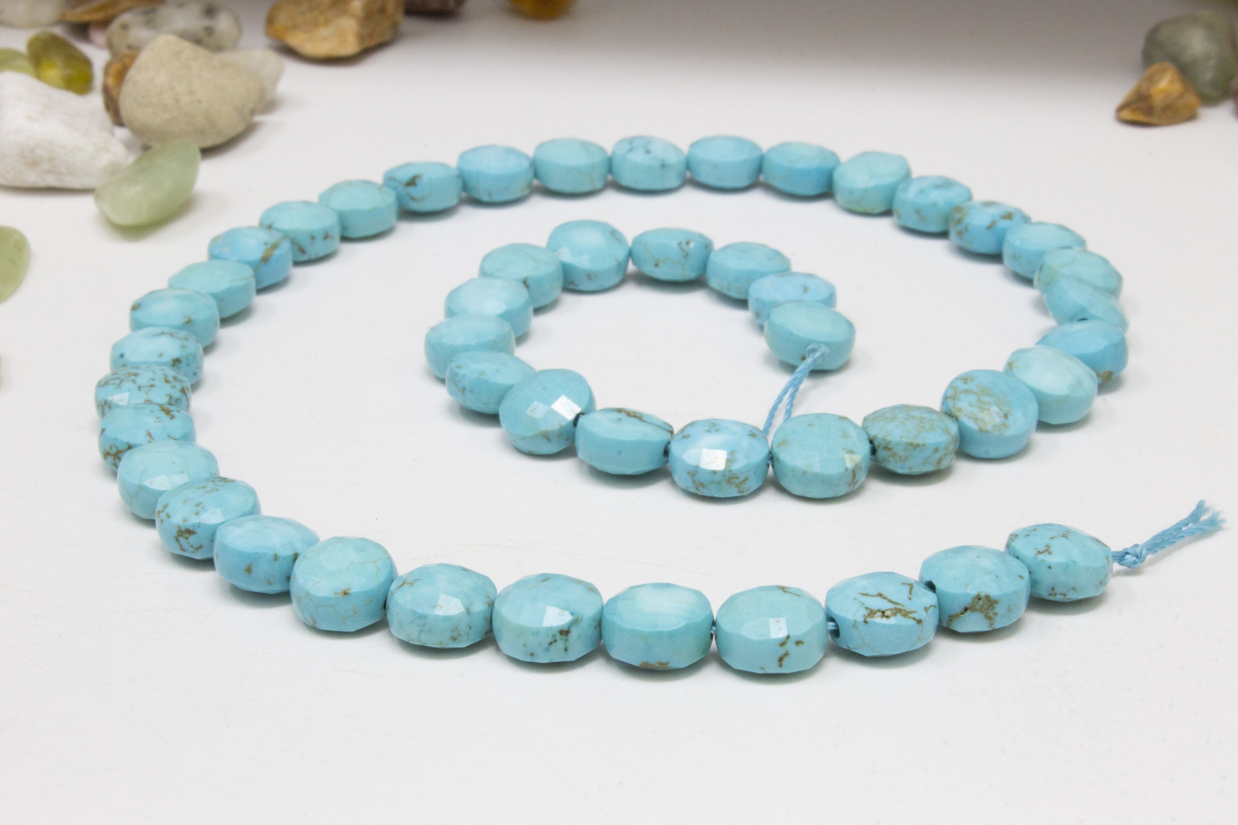 Turquoise Howlite 8x10mm Faceted Top Drilled Flat Teardrop Beads - 8 inch  strand