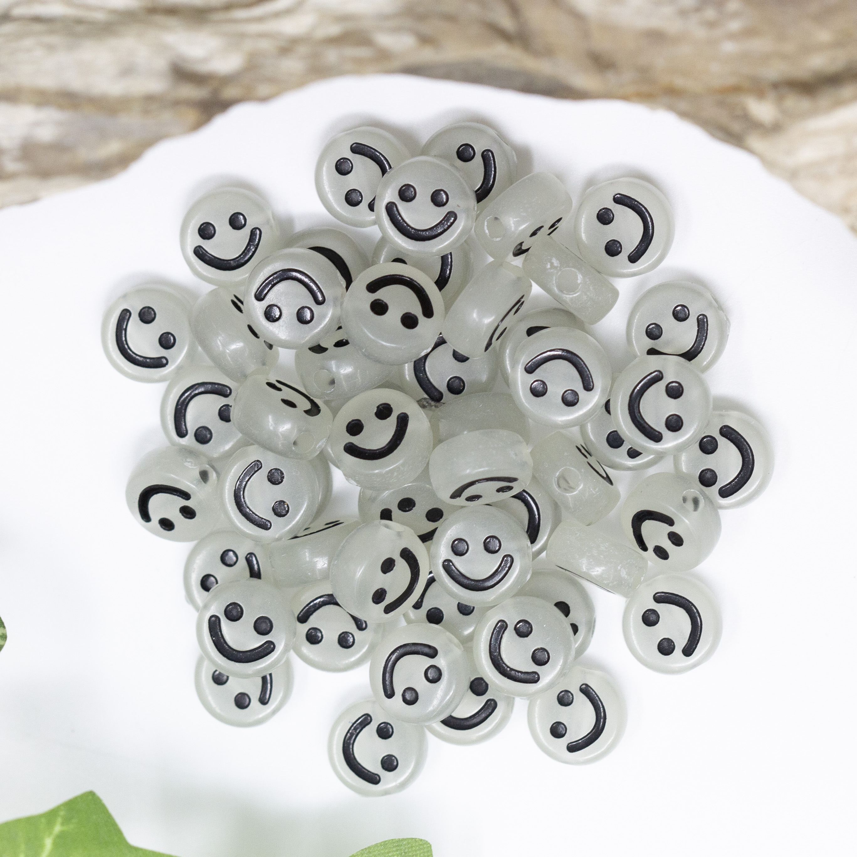 Seed Bead Smiley Face Bracelet Black Onyx / Sterling Silver