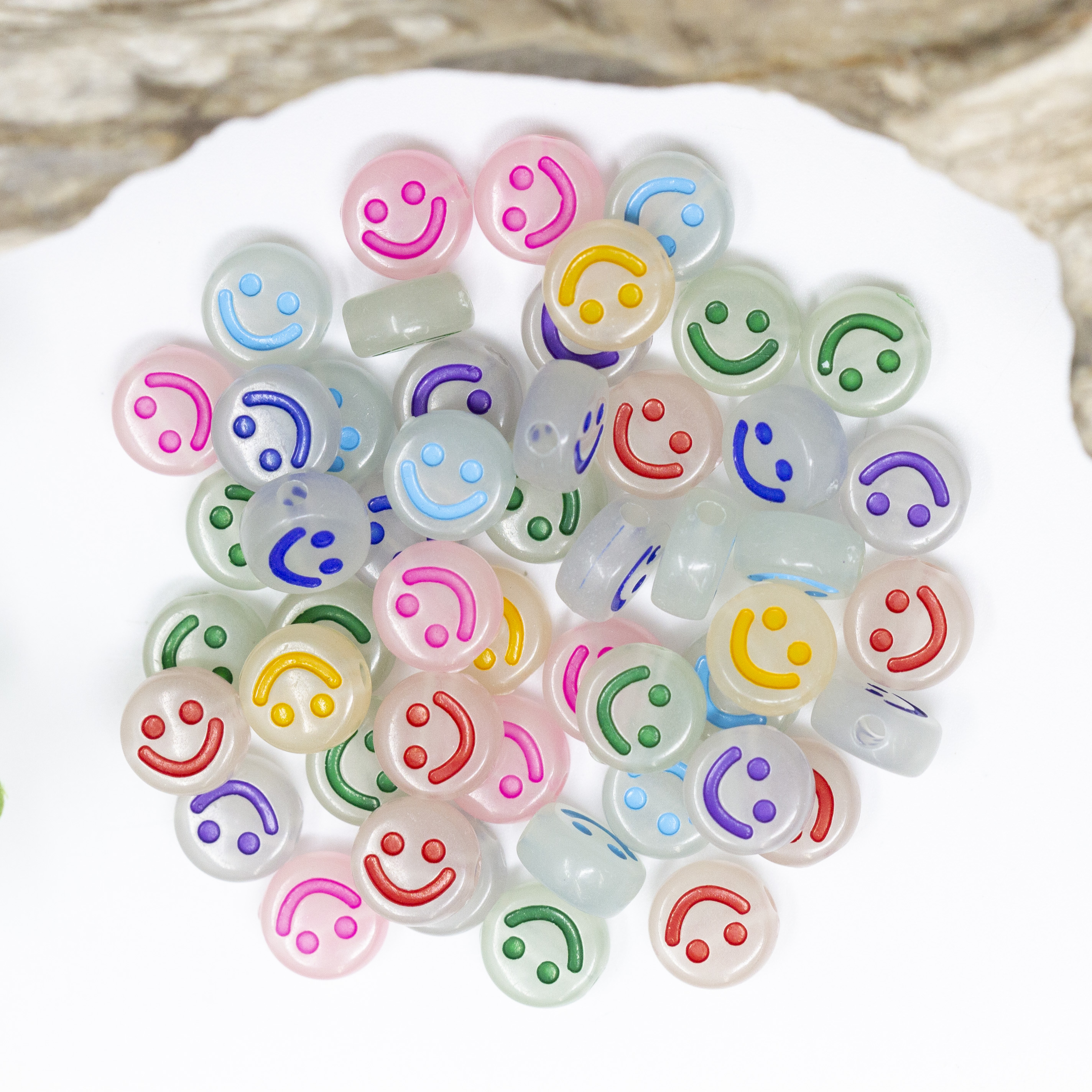 Luminous Acrylic Glow in the Dark Mix 10x5mm Smiley Face Beads - Package of  50