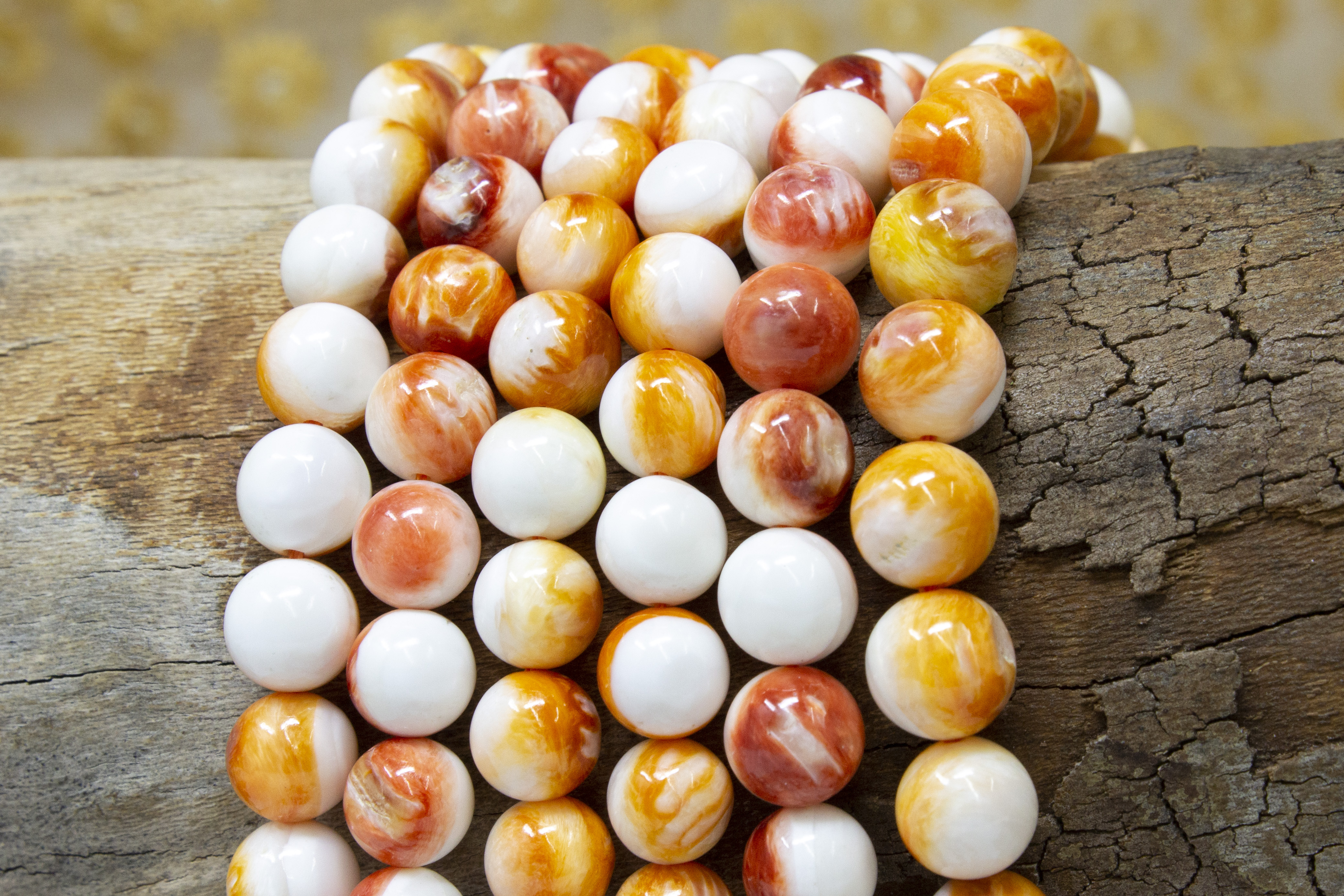 Spiny Oyster Polished Graduated 8-12mm Round Bead World