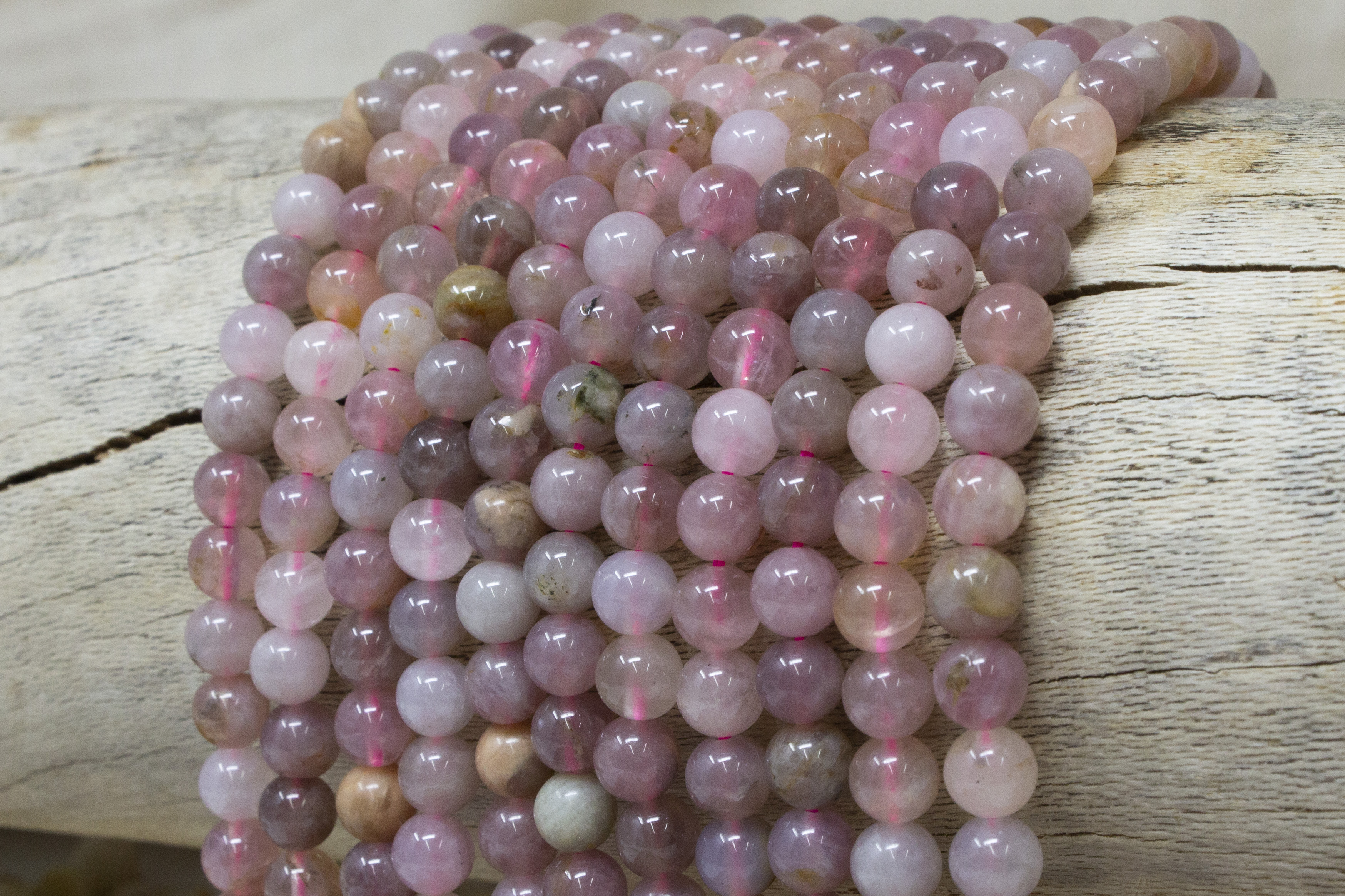 Madagascar Rose Quartz Polished 6mm Round Multi Color Bead World