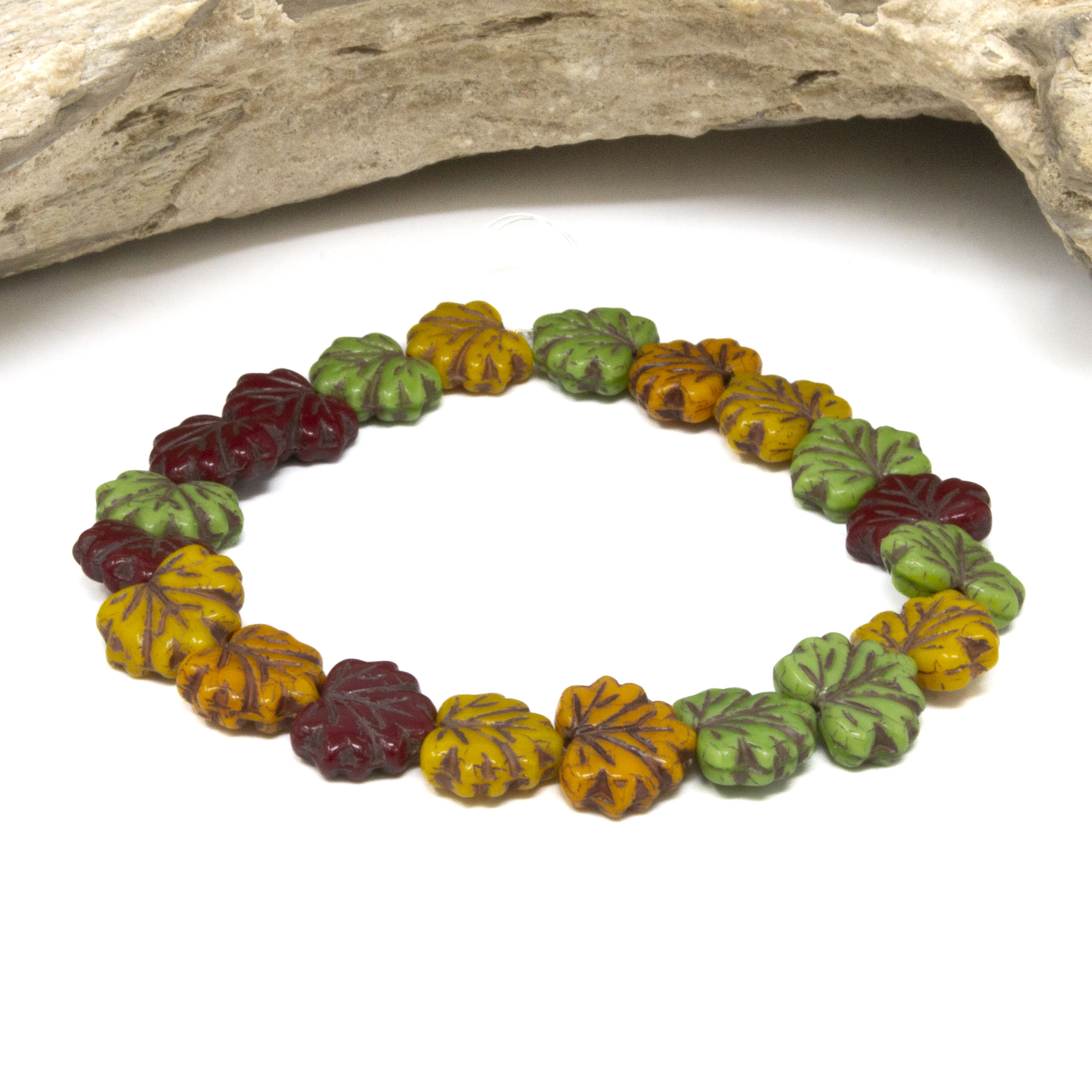 Czech Glass 10x13mm Maple Leaf Beads - Yellow Gold, Burnt Umber
