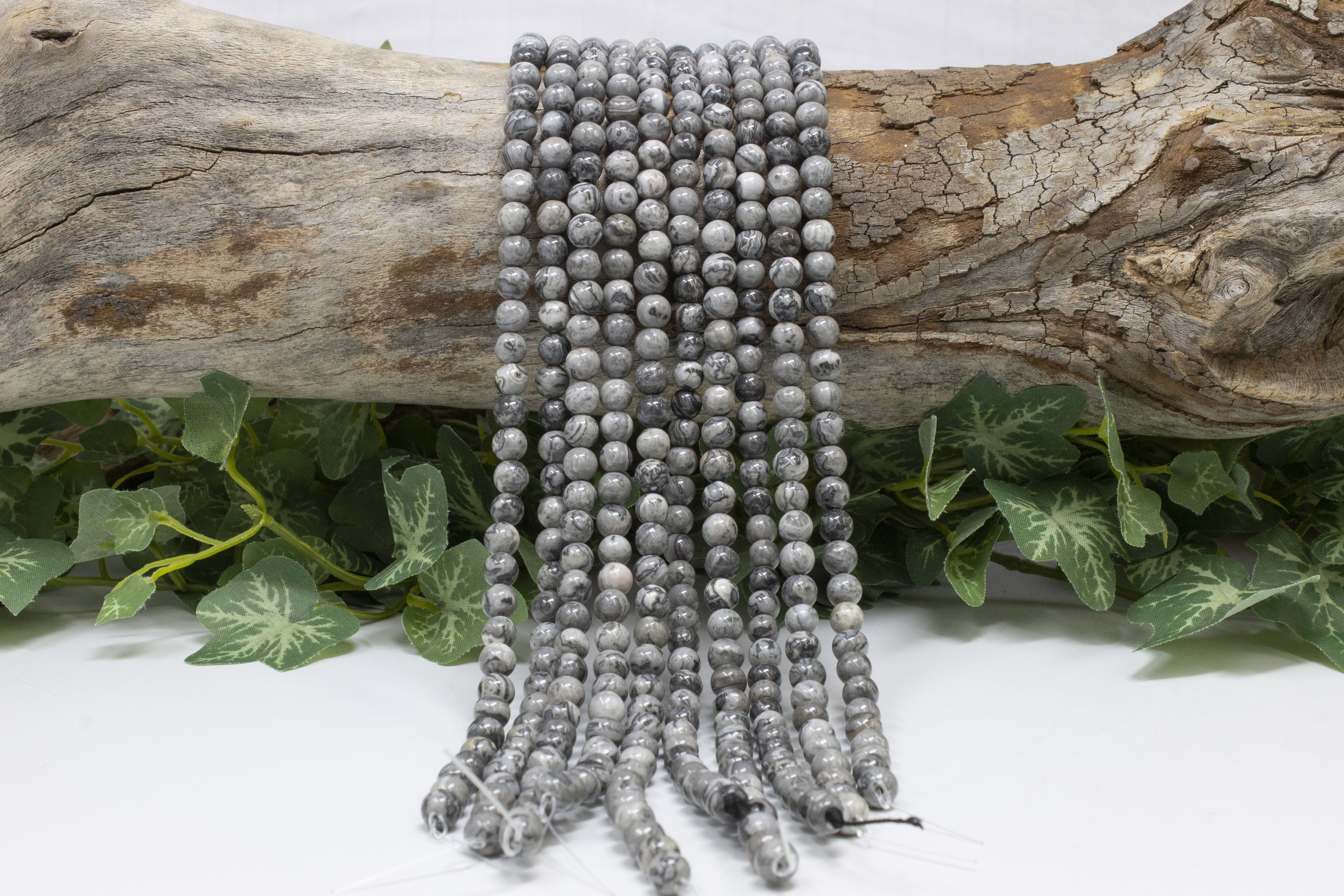 6mm Agate Round - Grey Crazy Lace
