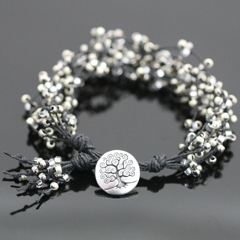 Sterling Silver Yggdrasil Tree of Life Bracelet with Genuine Leather Strand