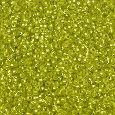 Size 15 Miyuki Seed Beads -- 14F Cartreuse Matte / Silver Lined