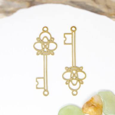 Gold Plated 12x33mm Fancy Key Pendant / Connector - Bead World