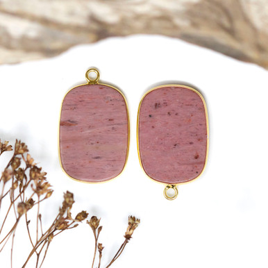 Gold Plated Rhodonite 17x24mm Rectangle Pendant