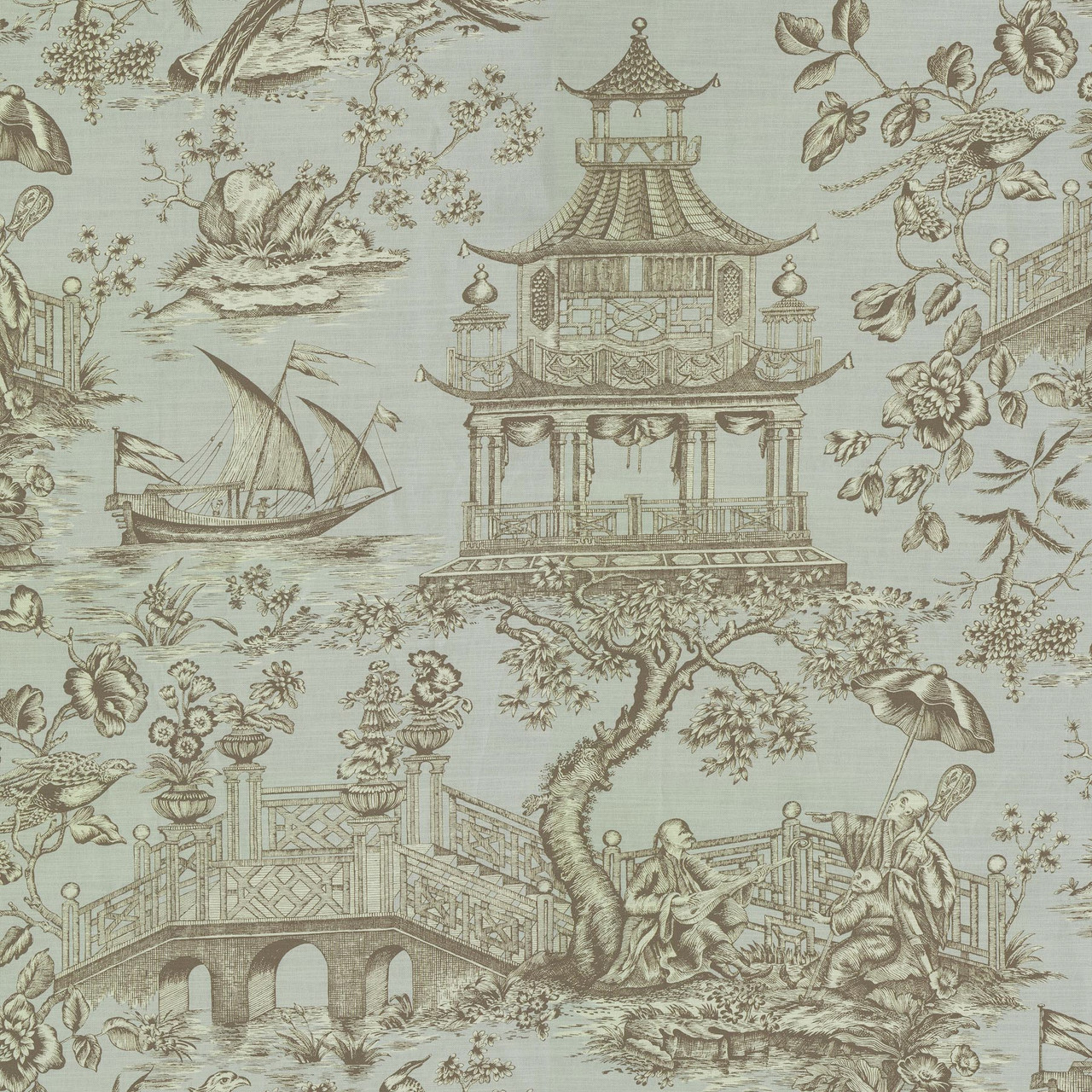 Peach Coral Peach and Pink Toile Prints Upholstery Fabric by The Yard